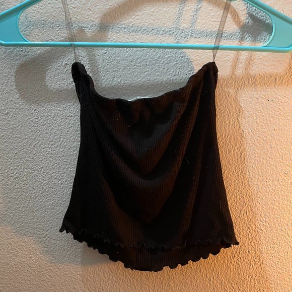 Strapless Black Cropped Brown Button Down Tube Top - Picture 5 of 5
